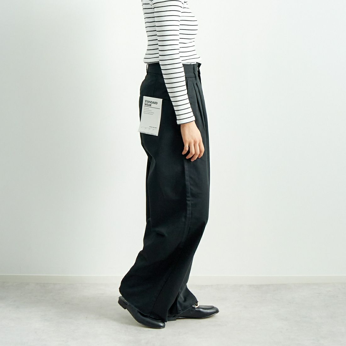 Jeans Factory Clothes [ジーンズファクトリークローズ] チノワイドパンツ [24SSINW-01PN] ﾌﾞﾗｯｸ &&モデル身長：160cm 着用サイズ：S&&