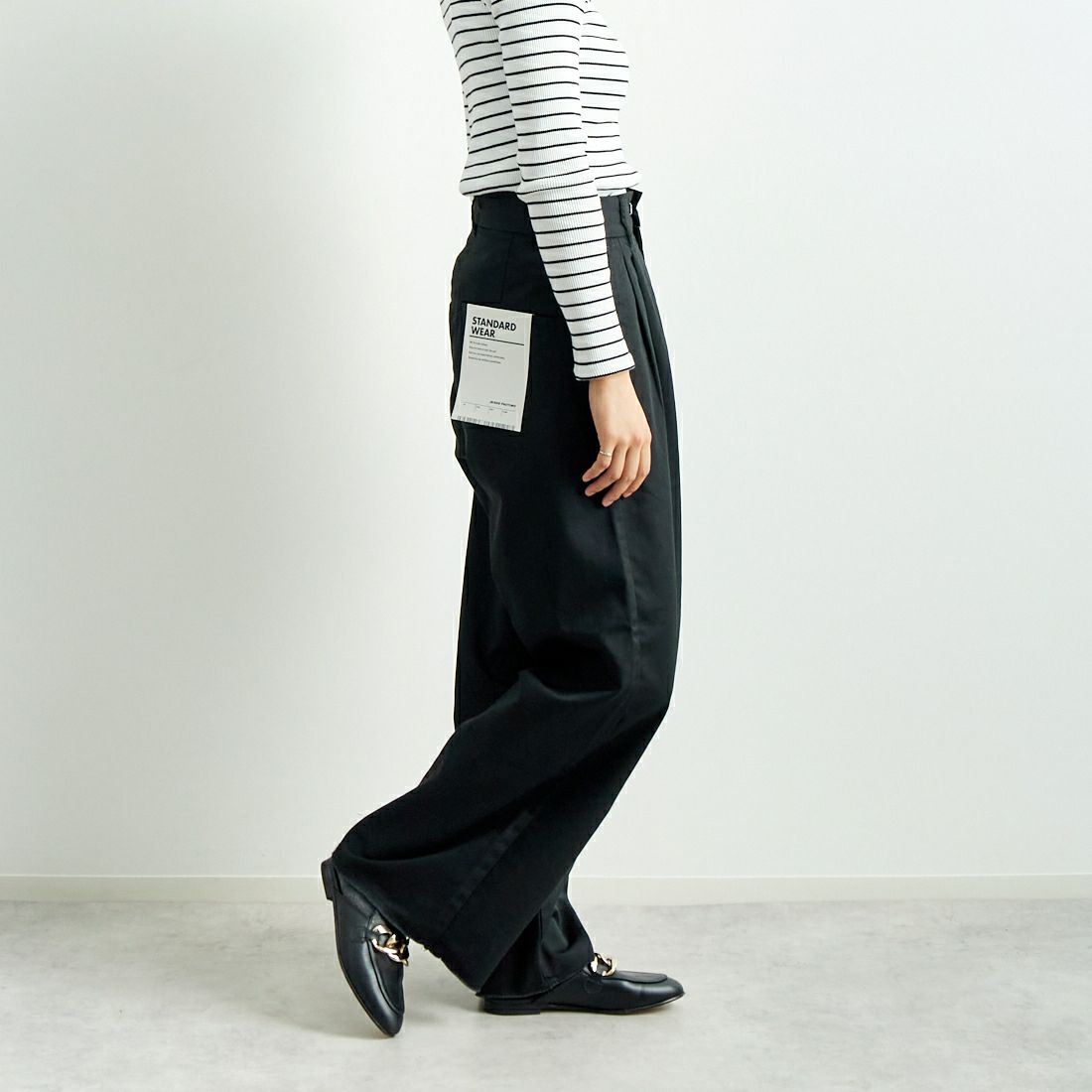 Jeans Factory Clothes [ジーンズファクトリークローズ] チノワイドパンツ [24SSINW-01PN] ﾌﾞﾗｯｸ &&モデル身長：160cm 着用サイズ：S&&