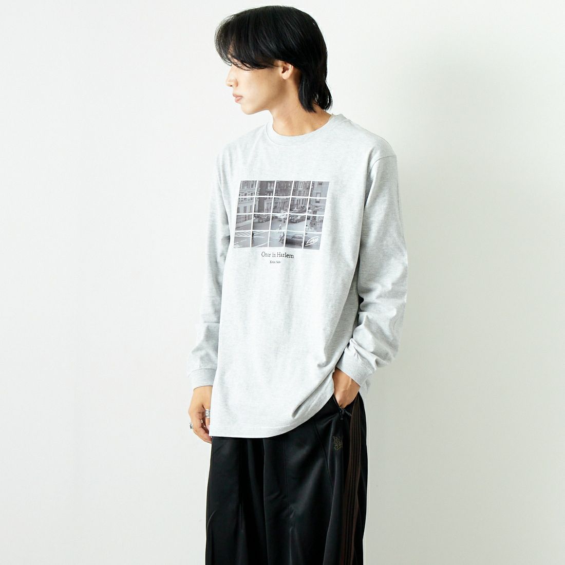 Filphies [フィルフィーズ] ロングスリーブプリントTシャツ [FP242PS00090] 11 ASH &&モデル身長：179cm 着用サイズ：L&&