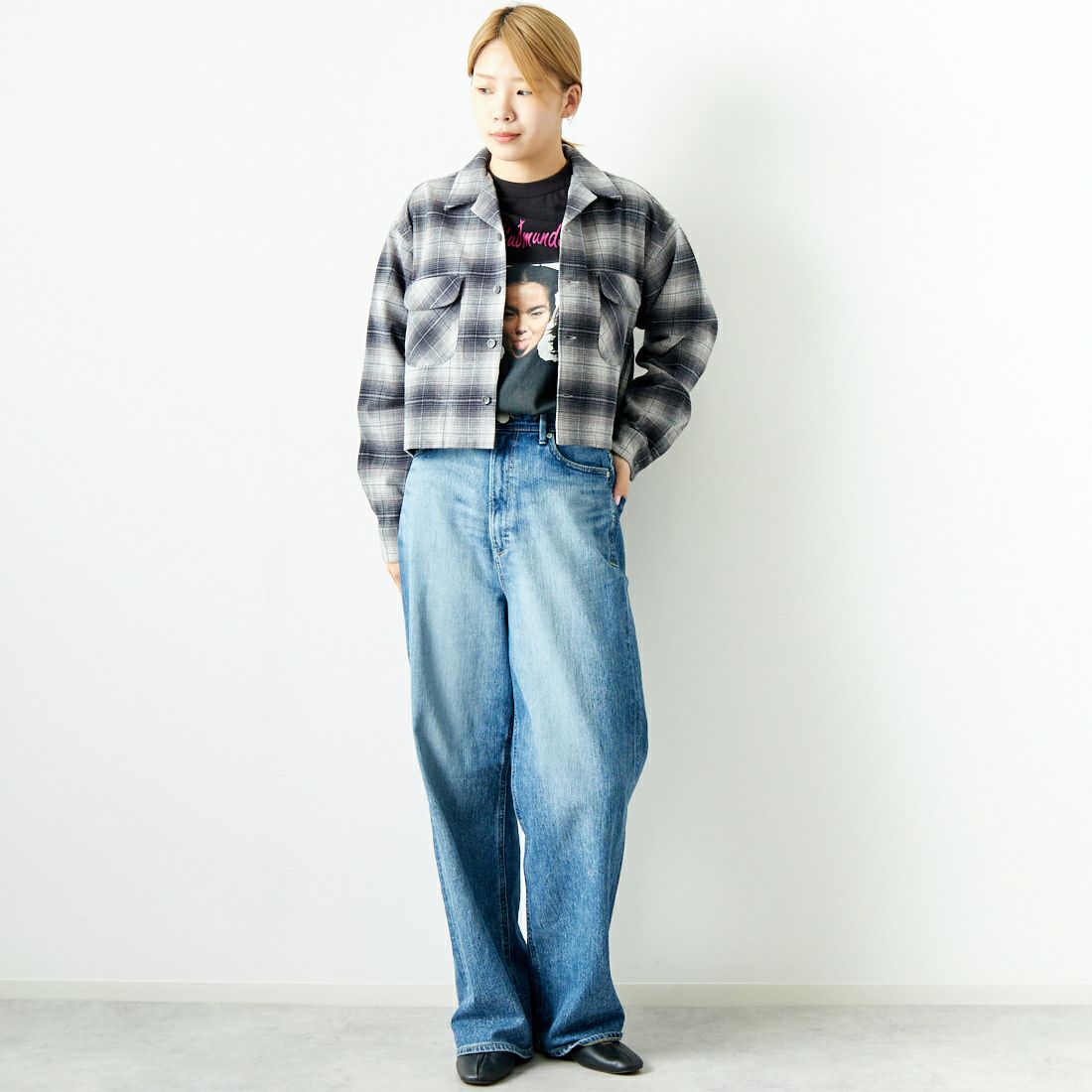 PENDLETON [ペンドルトン] ショートレンジ オープンカラーシャツ [4475-7101] 70 GRY/BLK &&モデル身長：167cm 着用サイズ：F&&