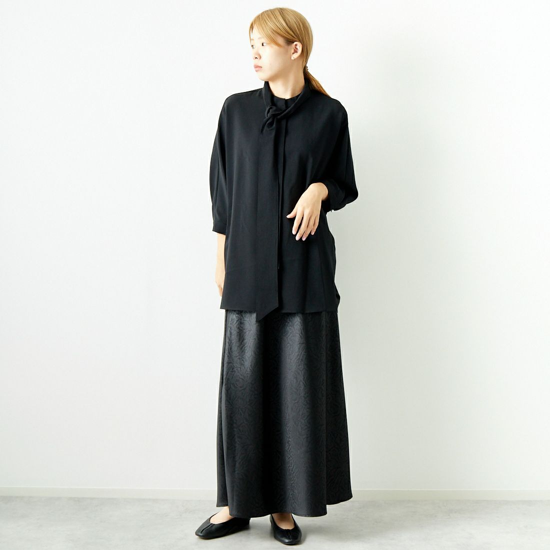Jeans Factory Clothes [ジーンズファクトリークローズ] マルチウェイボウタイブラウス [7643403] BLACK &&モデル身長：167cm 着用サイズ：F&&