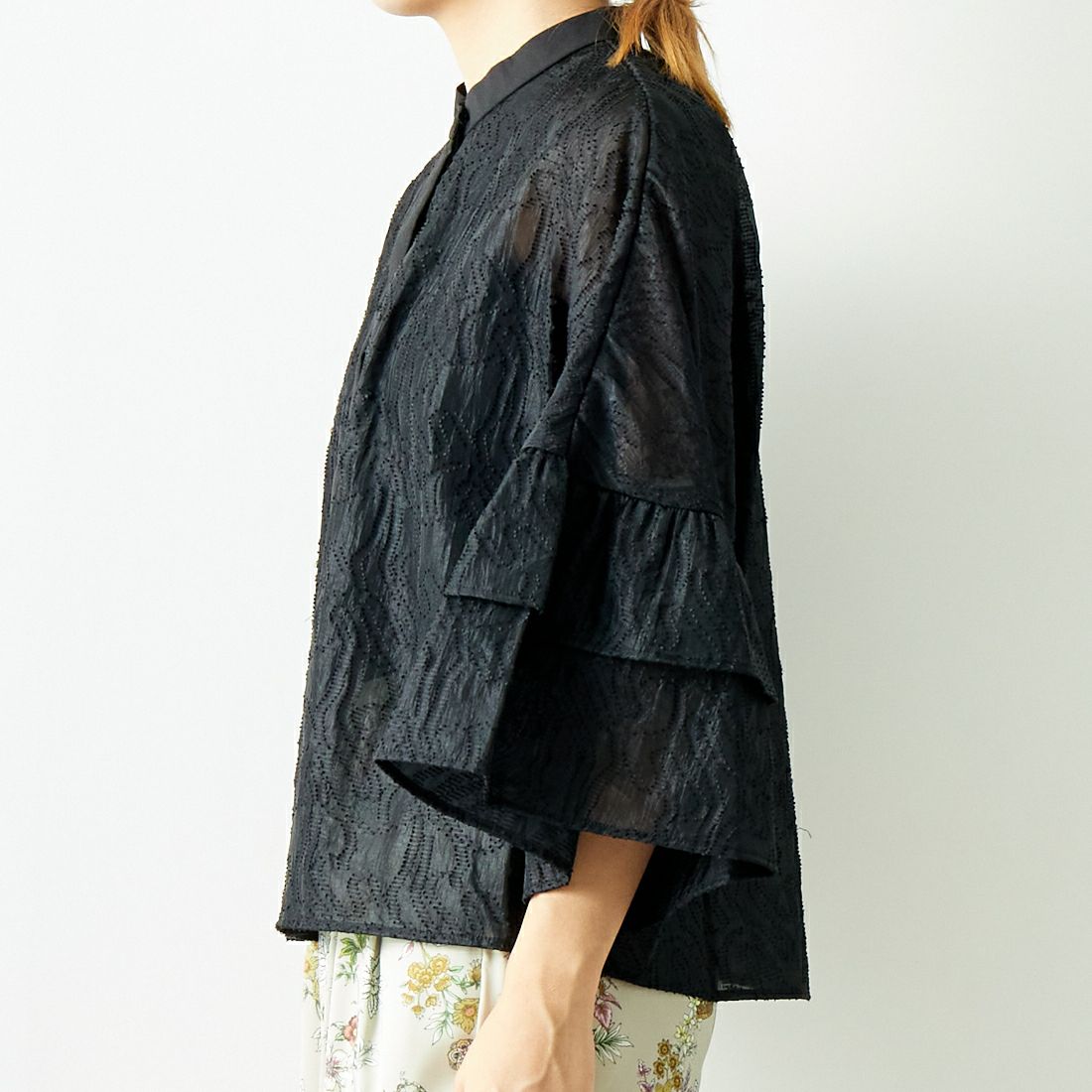 Jeans Factory Clothes [ジーンズファクトリークローズ] カットジャガードシャツジャケット [7443332] BLACK &&モデル身長：167cm 着用サイズ：F&&