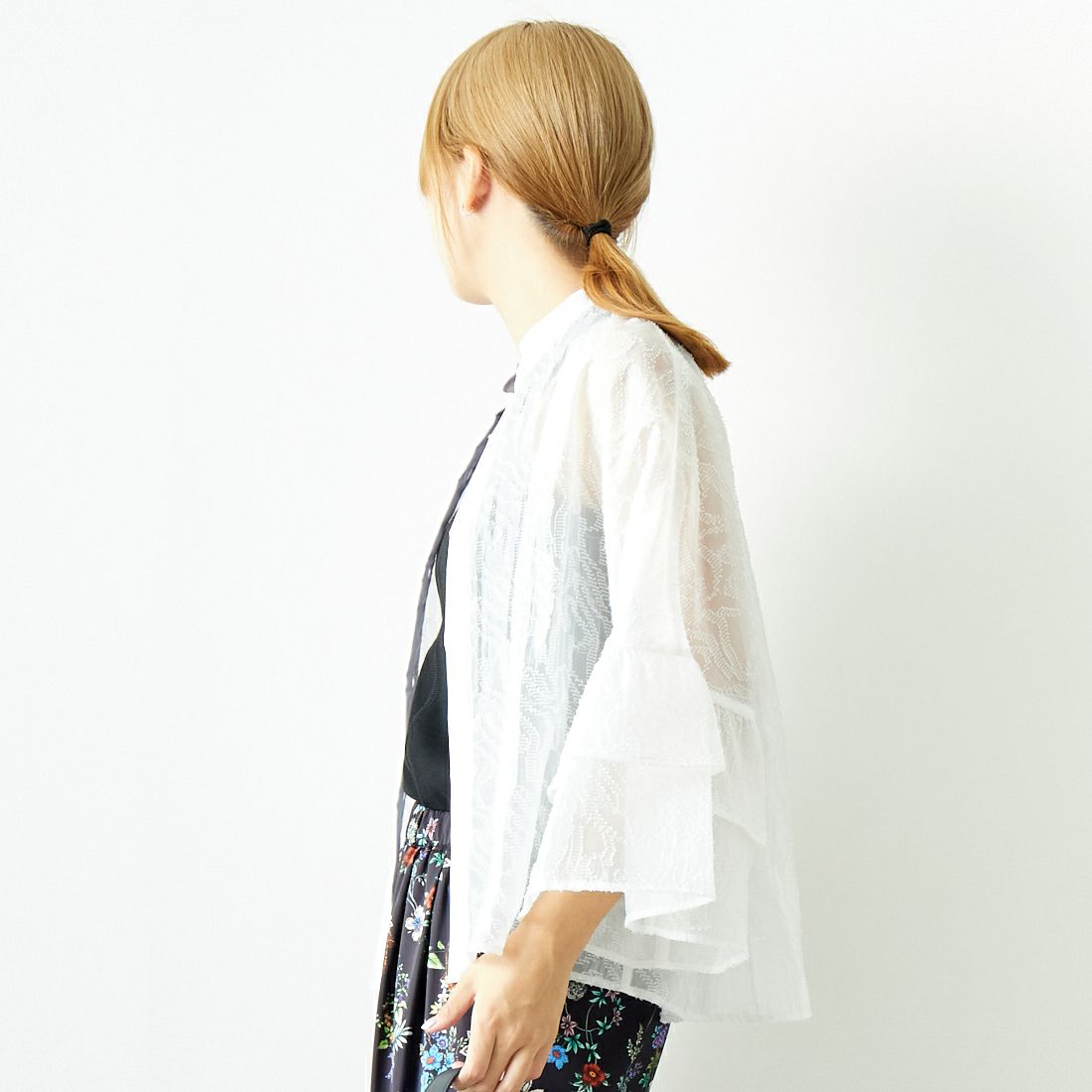 Jeans Factory Clothes [ジーンズファクトリークローズ] カットジャガードシャツジャケット [7443332] OFF WHITE &&モデル身長：167cm 着用サイズ：F&&