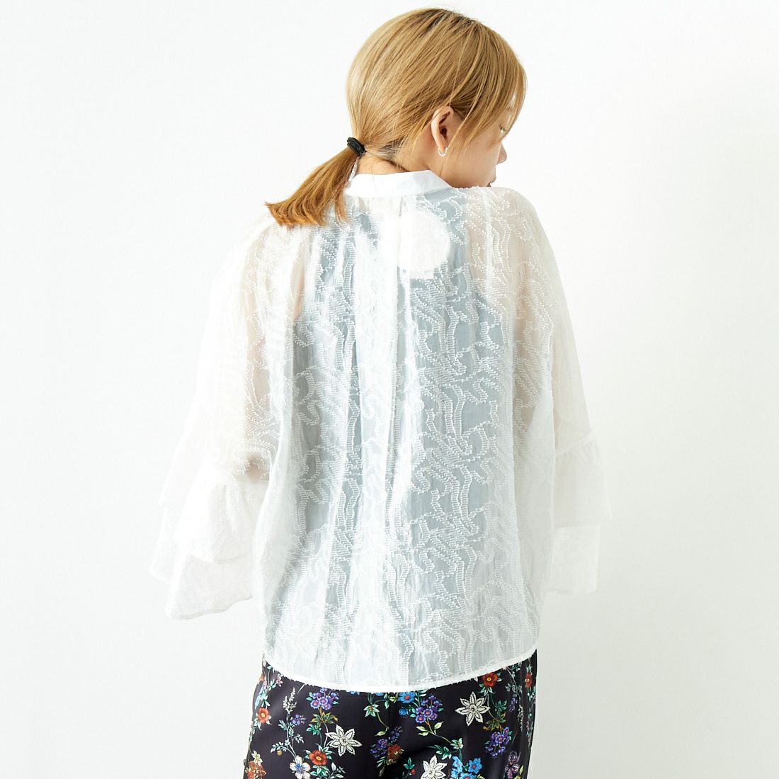Jeans Factory Clothes [ジーンズファクトリークローズ] カットジャガードシャツジャケット [7443332] OFF WHITE &&モデル身長：167cm 着用サイズ：F&&
