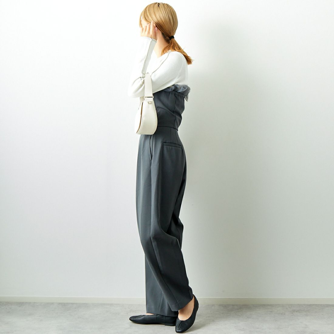 USINE [ユジーヌ] チュールベアサロペット [2430301] CHARCOAL &&モデル身長：167cm 着用サイズ：F&&