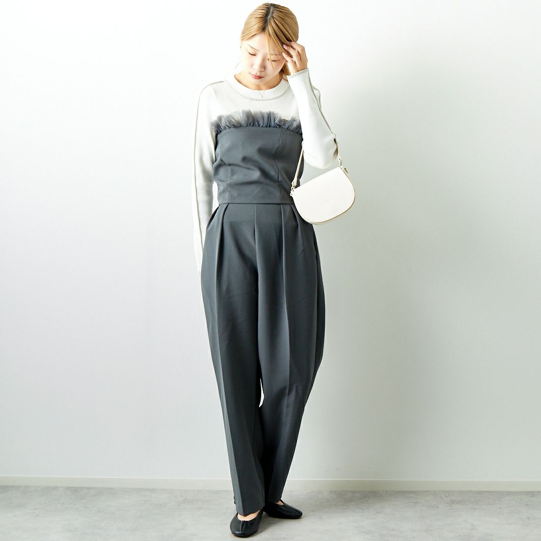 USINE [ユジーヌ] チュールベアサロペット [2430301] CHARCOAL &&モデル身長：167cm 着用サイズ：F&&