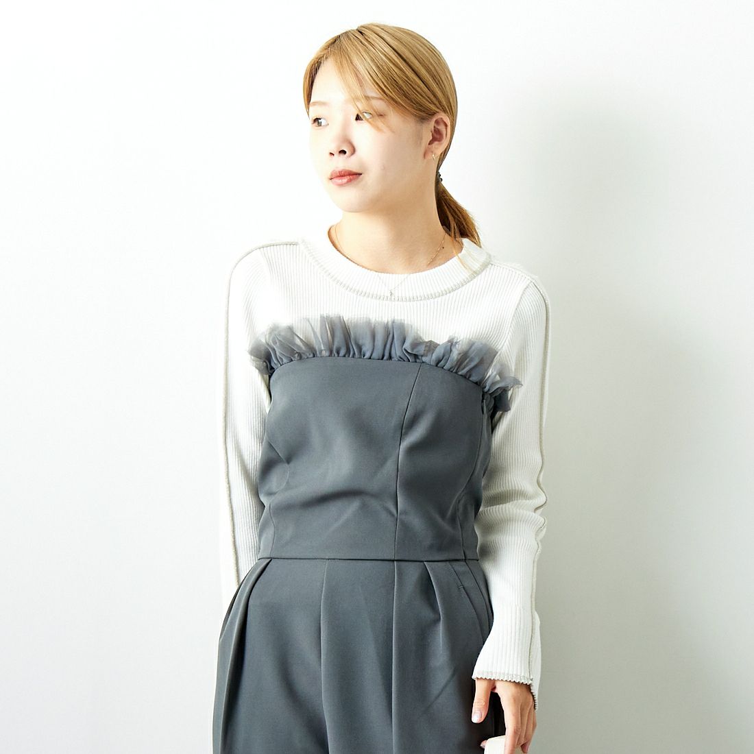 USINE [ユジーヌ] チュールベアサロペット [2430301] CHARCOAL &&モデル身長：167cm 着用サイズ：F&&