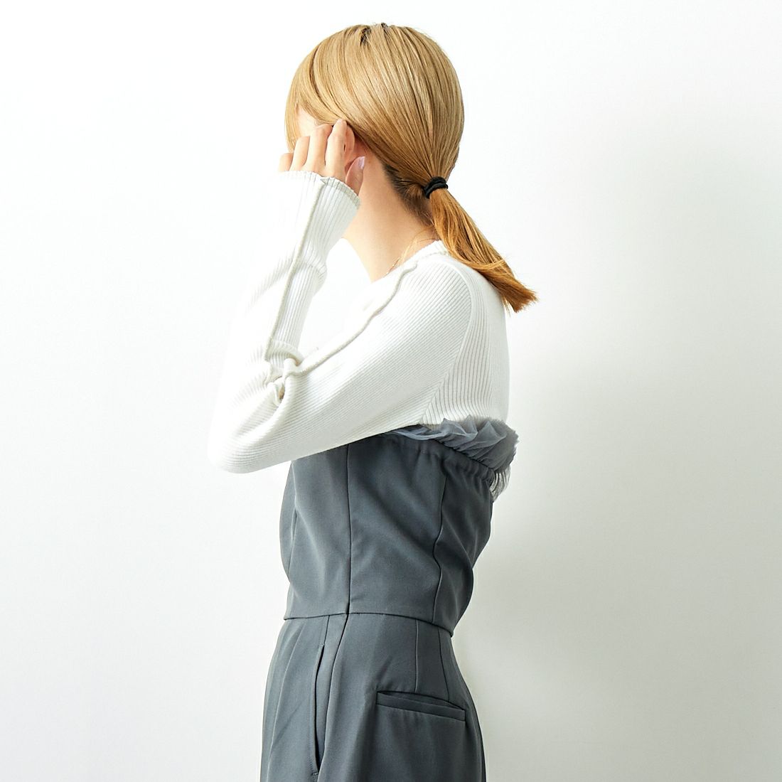 USINE [ユジーヌ] チュールベアサロペット [2430301] CHARCOAL &&モデル身長：167cm 着用サイズ：F&&