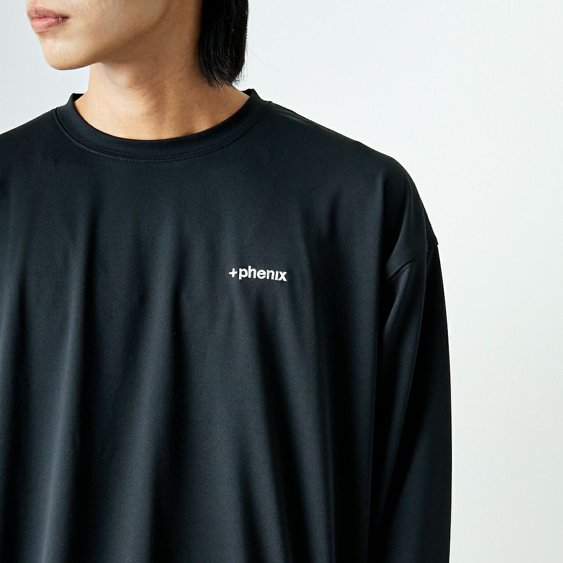 +phenix [プラスフェニックス] 別注 ワンポイント刺繍ロゴ ドローコードTシャツ [POT-24012IN-JF] BLACK