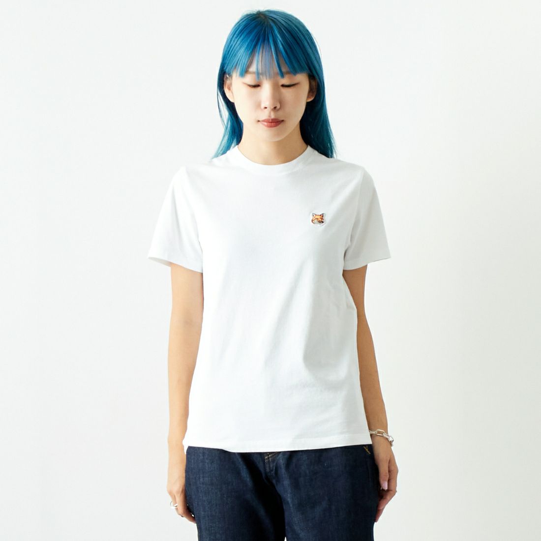 MAISON KITSUNE [メゾン キツネ] フォックスヘッド パッチ レギュラー Tシャツ [LW00105KJ0008] P100 WHT &&モデル身長：167cm 着用サイズ：S&&