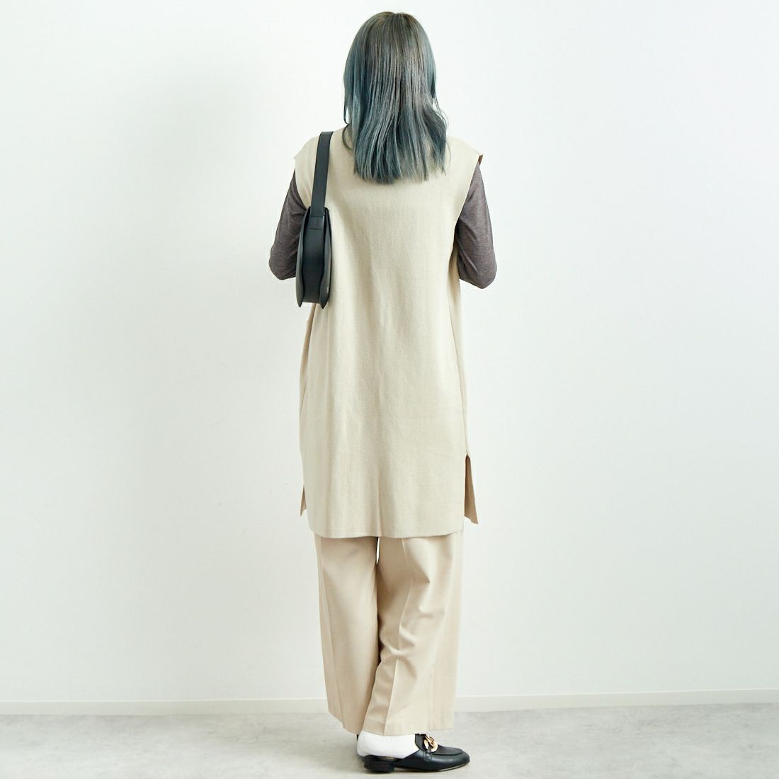 Jf Ready Made [ジェイエフレディメイド] 総針編み 前開きニット [3004203] 810 Lｸﾞﾚｰ &&モデル身長：167cm 着用サイズ：F&&