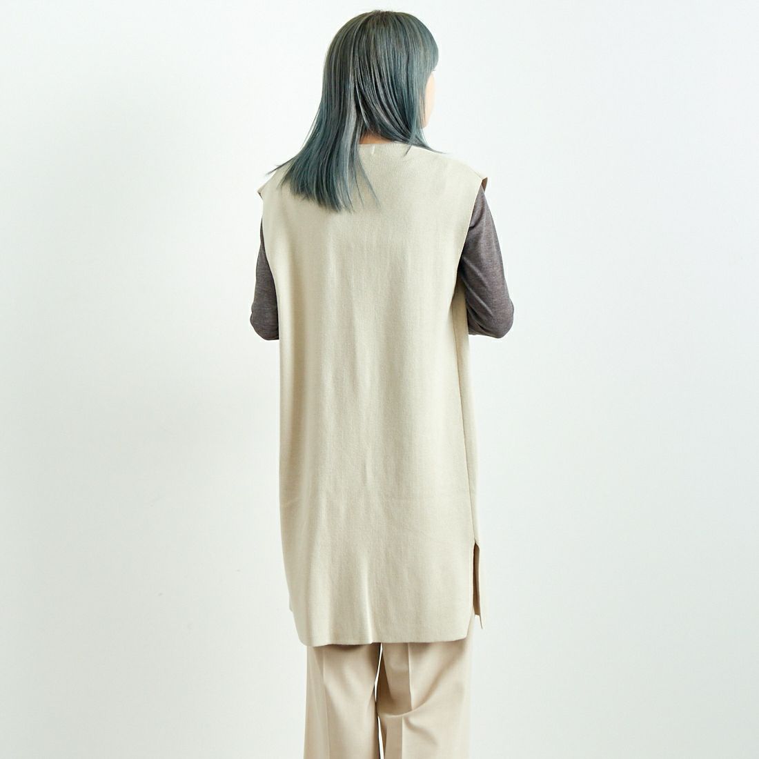 Jf Ready Made [ジェイエフレディメイド] 総針編み 前開きニット [3004203] 810 Lｸﾞﾚｰ &&モデル身長：167cm 着用サイズ：F&&