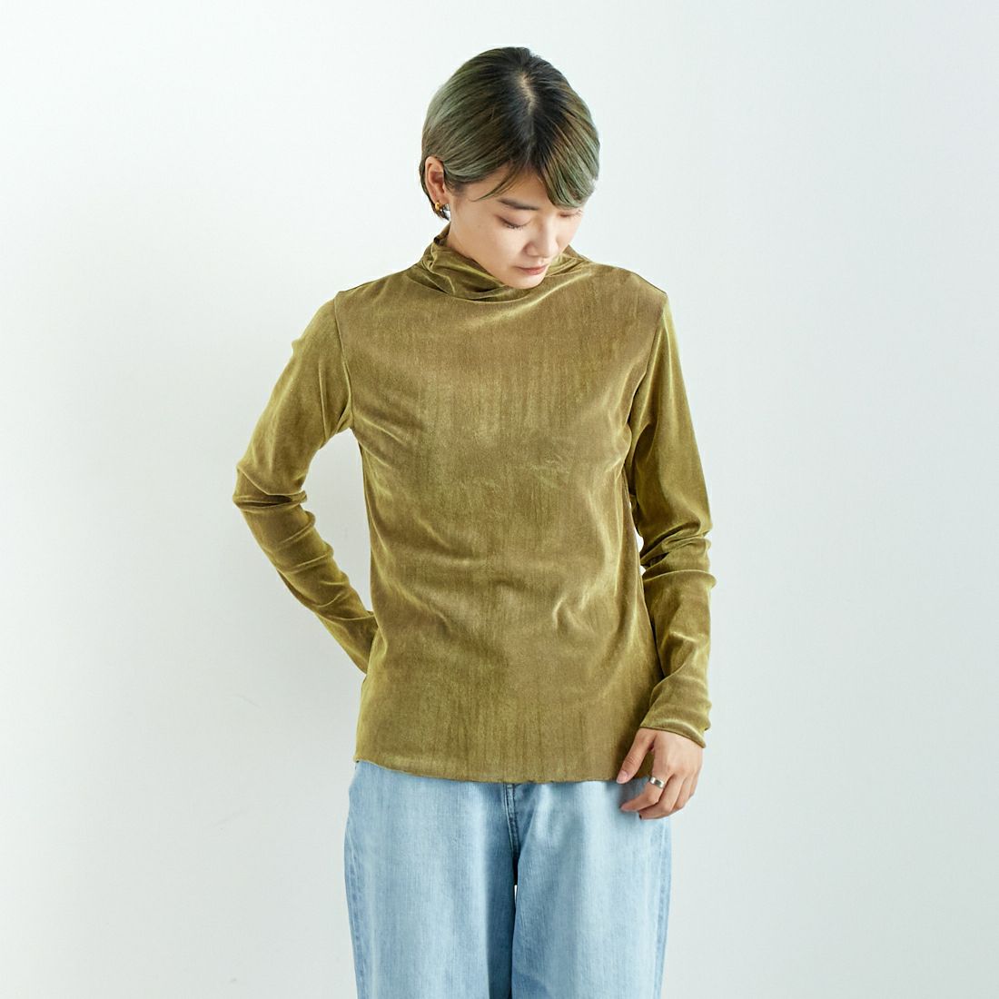 Jeans Factory Clothes [ジーンズファクトリークローズ] フロッキーチュールタートルTシャツ [21243065] 033 ﾍﾞｰｼﾞｭ &&モデル身長：160cm 着用サイズ：F&&