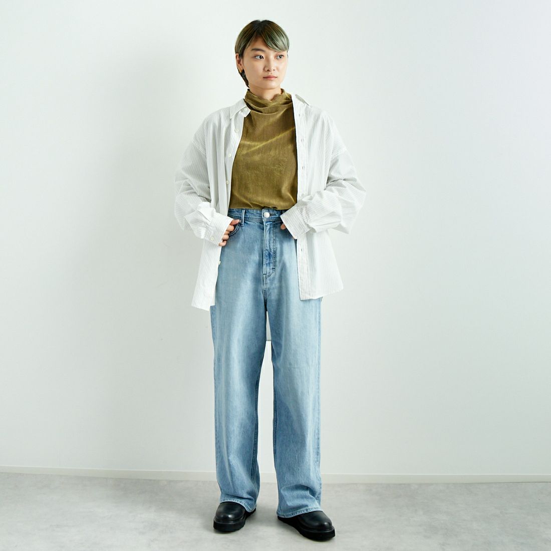 Jeans Factory Clothes [ジーンズファクトリークローズ] フロッキーチュールタートルTシャツ [21243065] 033 ﾍﾞｰｼﾞｭ &&モデル身長：160cm 着用サイズ：F&&