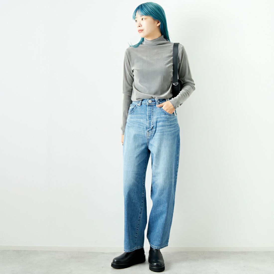 Jeans Factory Clothes [ジーンズファクトリークローズ] フロッキーチュールタートルTシャツ [21243065] 001 Lｸﾞﾚｰ &&モデル身長：167cm 着用サイズ：F&&