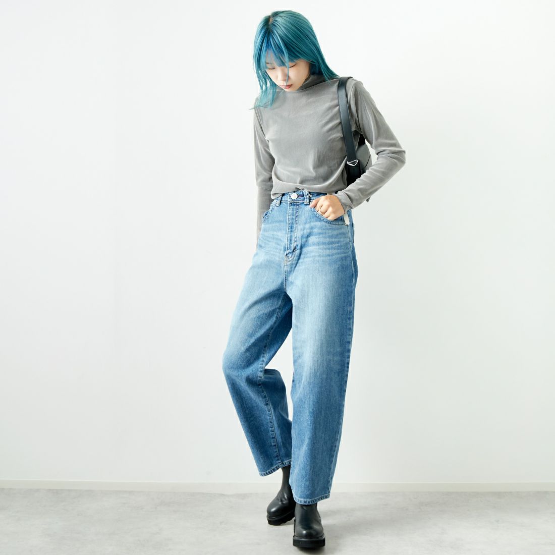 Jeans Factory Clothes [ジーンズファクトリークローズ] フロッキーチュールタートルTシャツ [21243065] 001 Lｸﾞﾚｰ &&モデル身長：167cm 着用サイズ：F&&