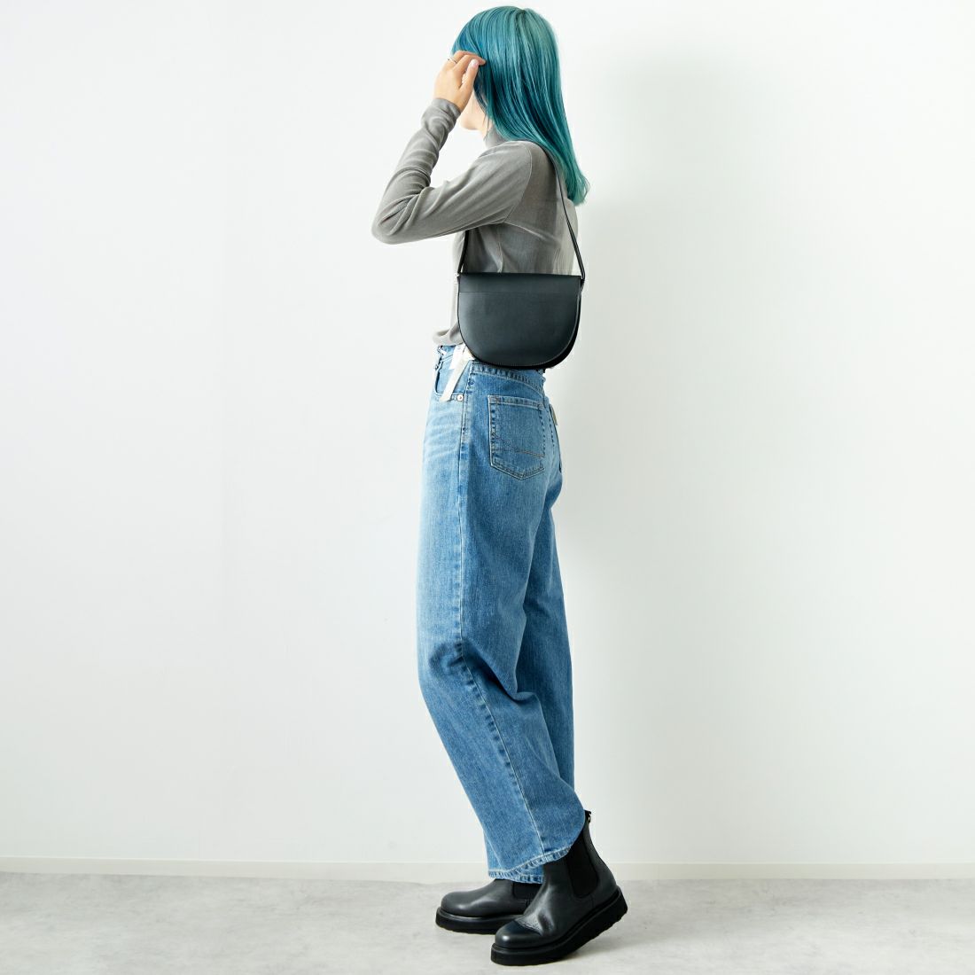 Jeans Factory Clothes [ジーンズファクトリークローズ] フロッキーチュールタートルTシャツ [21243065] 001 Lｸﾞﾚｰ &&モデル身長：167cm 着用サイズ：F&&