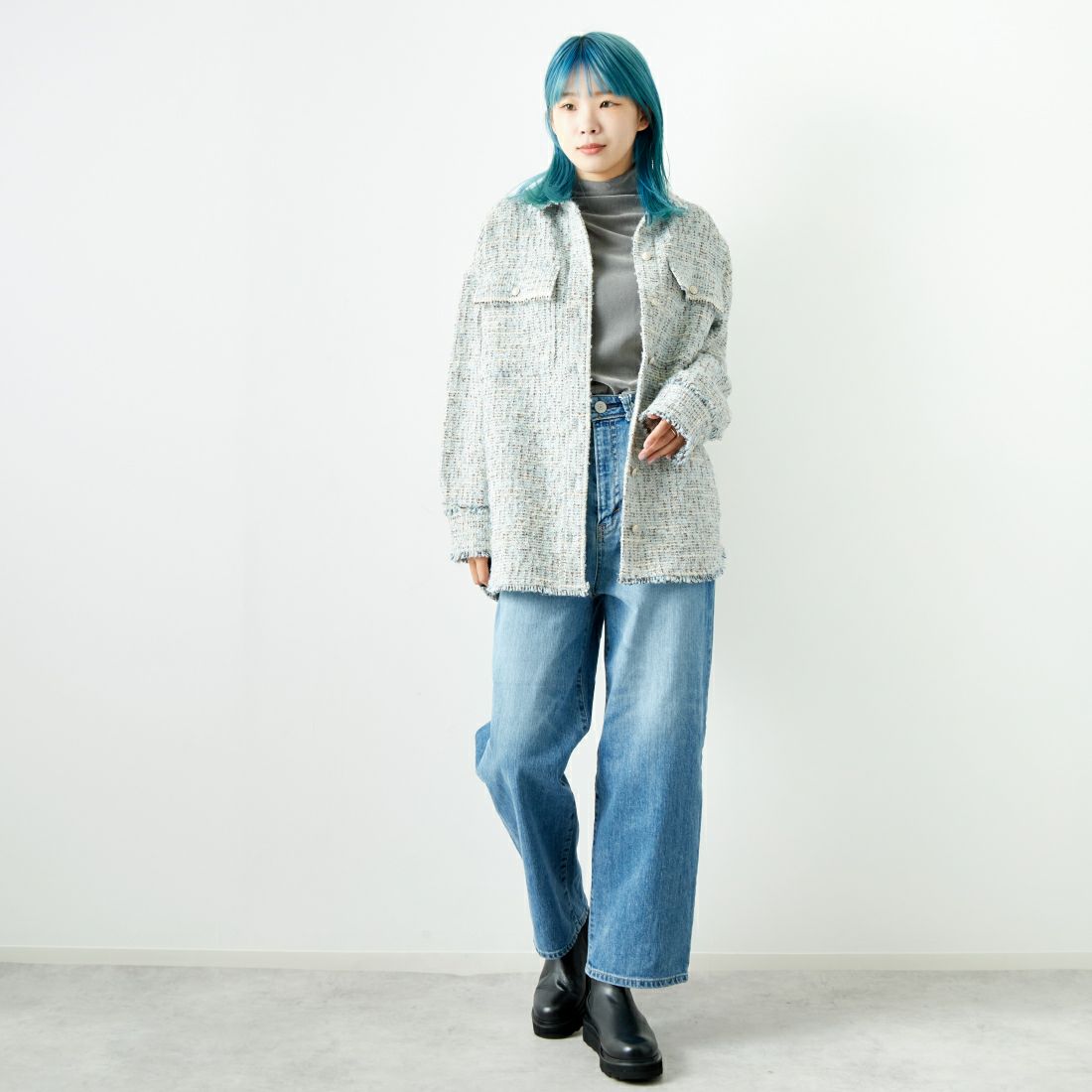 Jeans Factory Clothes [ジーンズファクトリークローズ] フロッキーチュールタートルTシャツ [21243065] 001 Lｸﾞﾚｰ &&モデル身長：167cm 着用サイズ：F&&
