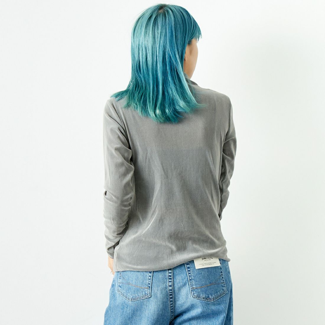 Jeans Factory Clothes [ジーンズファクトリークローズ] フロッキーチュールタートルTシャツ [21243065] 001 Lｸﾞﾚｰ &&モデル身長：167cm 着用サイズ：F&&