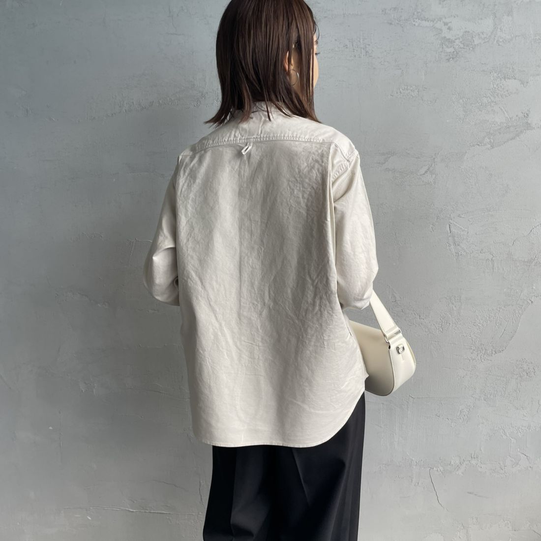 DANTON [ダントン] オックスフォード バンドカラーシャツ [DT-B0279SOX] OYSTER &&モデル身長：159cm 着用サイズ：36&&