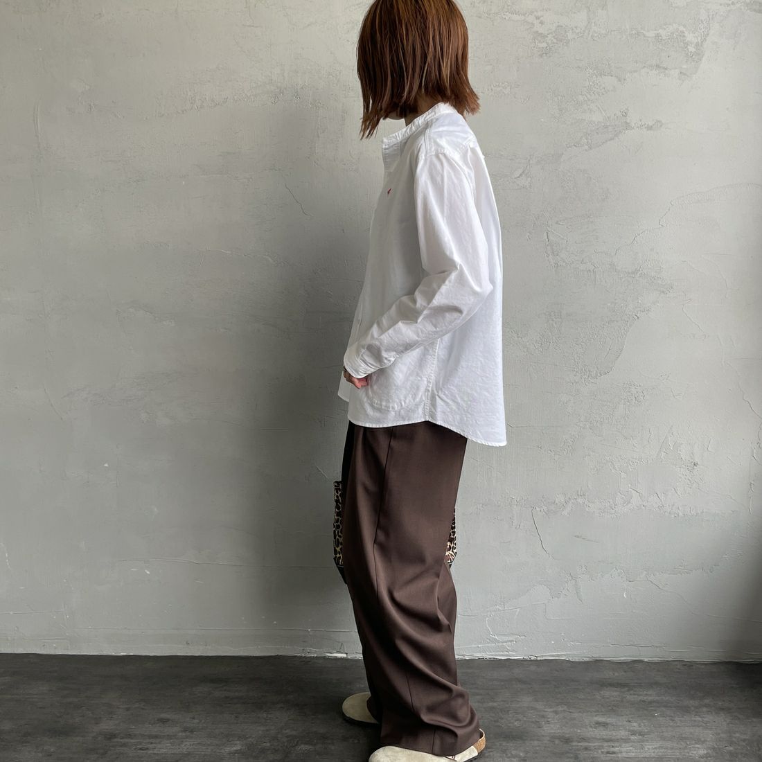 DANTON [ダントン] オックスフォード バンドカラーシャツ [DT-B0279SOX] WHITE &&モデル身長：158cm 着用サイズ：38&&