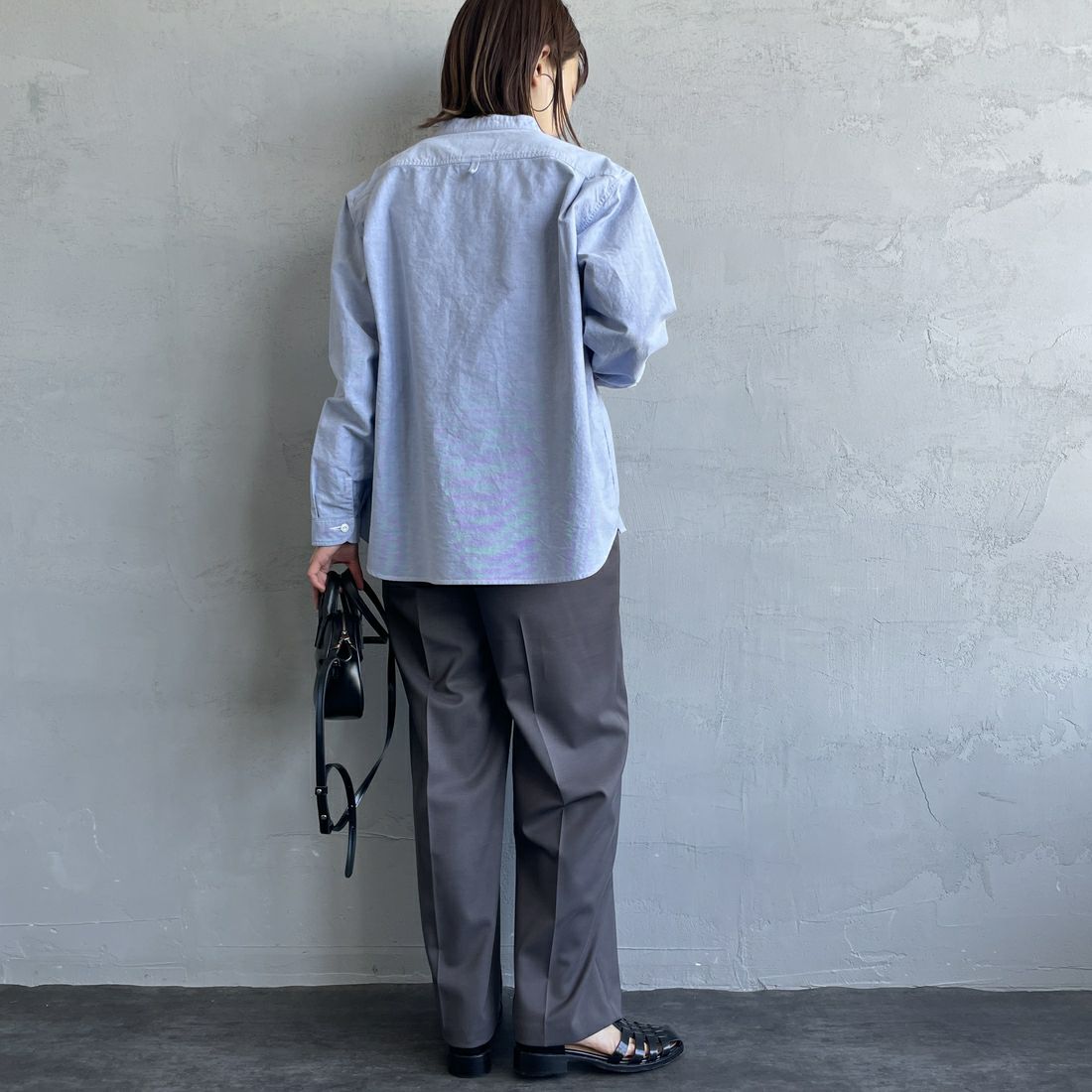 DANTON [ダントン] オックスフォード バンドカラーシャツ [DT-B0279SOX] BLUE &&モデル身長：158cm 着用サイズ：38&&