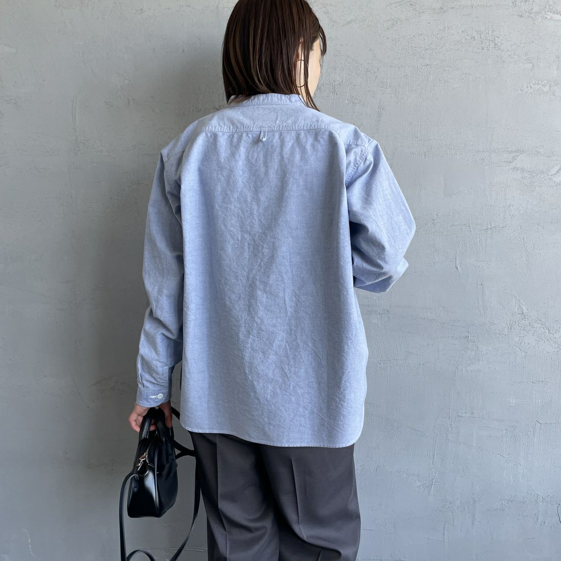 DANTON [ダントン] オックスフォード バンドカラーシャツ [DT-B0279SOX] BLUE &&モデル身長：158cm 着用サイズ：38&&