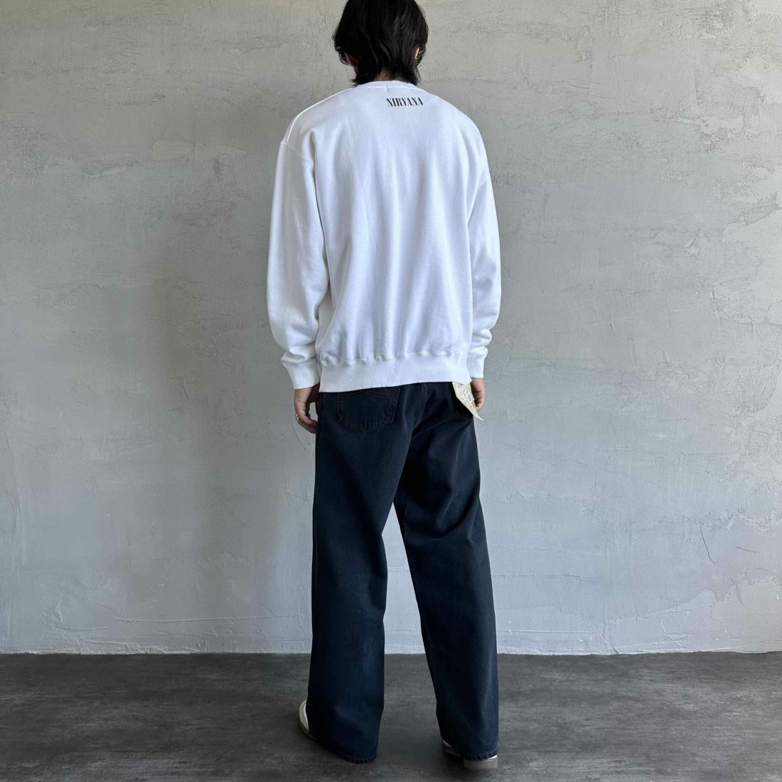 GOOD ROCK SPEED [グッドロックスピード] 別注 NIRVANA プリントスウェット [INTN-021-JF] WHITE &&モデル身長：179cm 着用サイズ：XL&&