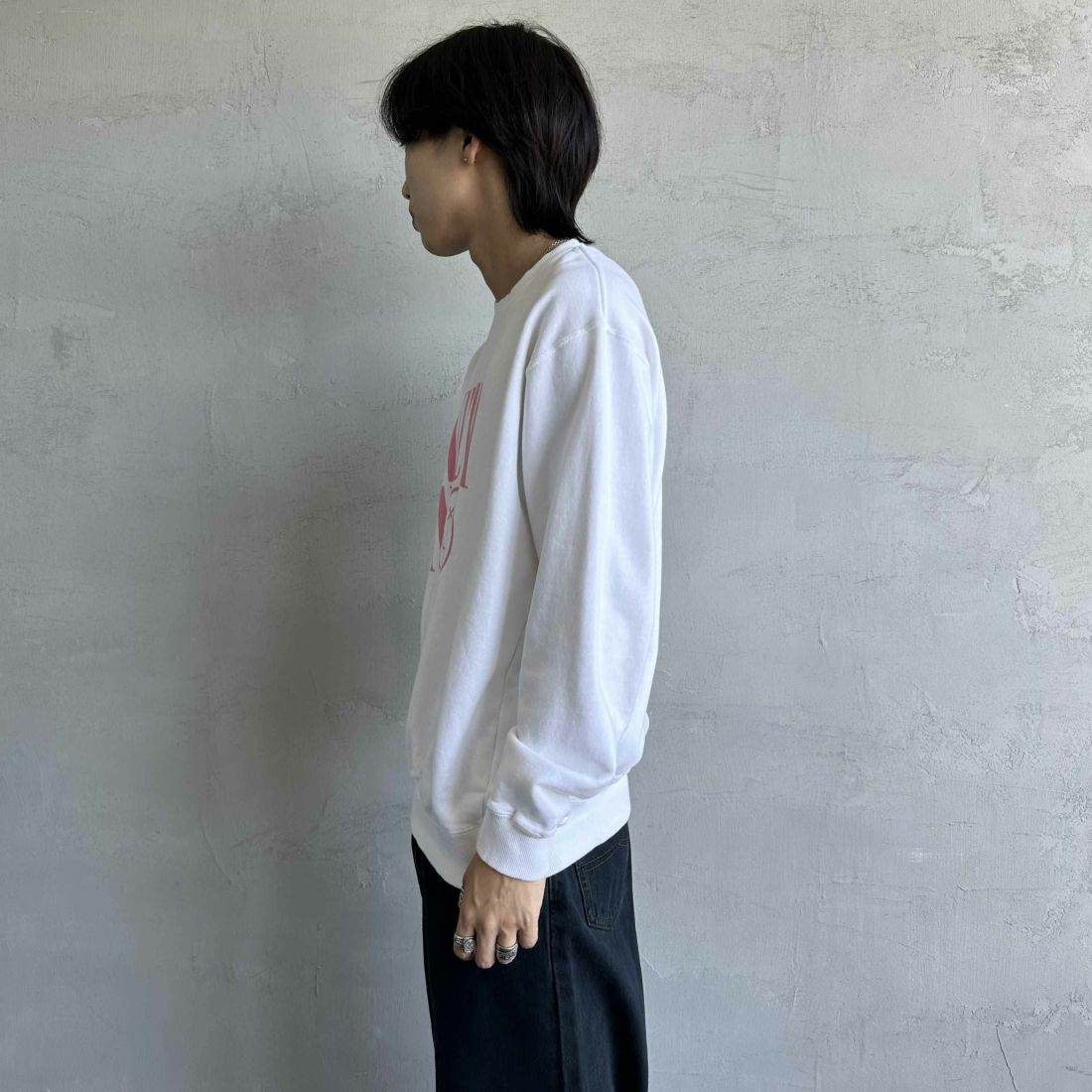 GOOD ROCK SPEED [グッドロックスピード] 別注 NIRVANA プリントスウェット [INTN-021-JF] WHITE &&モデル身長：179cm 着用サイズ：L&&