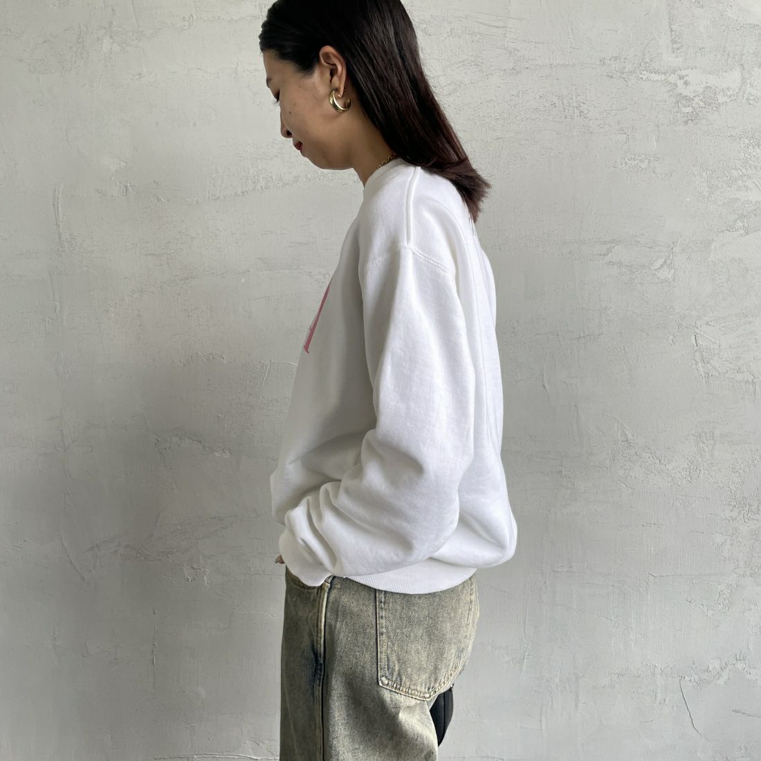 GOOD ROCK SPEED [グッドロックスピード] 別注 NIRVANA プリントスウェット [INTN-021-JF] WHITE &&モデル身長：163cm 着用サイズ：M&&