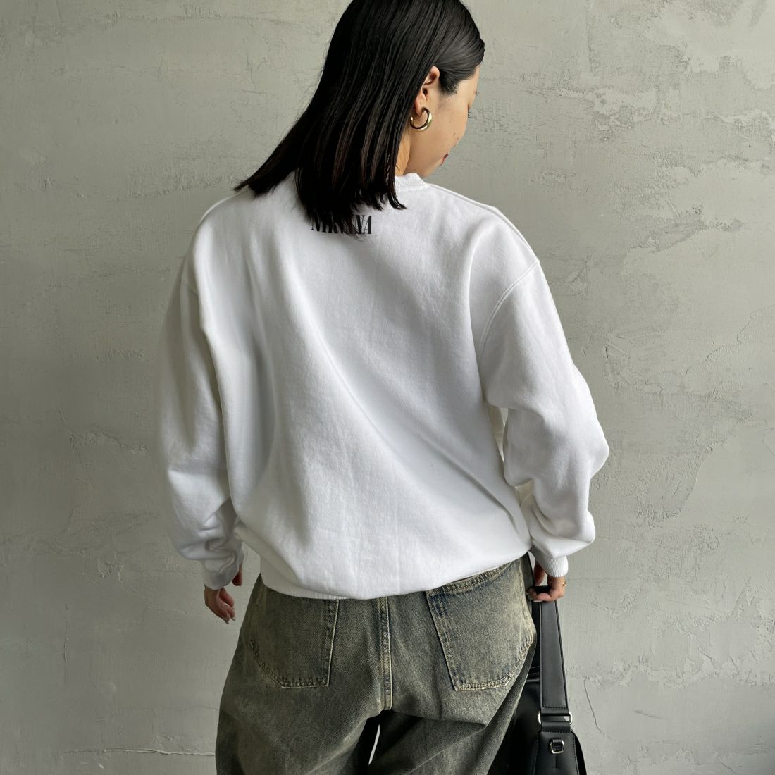 GOOD ROCK SPEED [グッドロックスピード] 別注 NIRVANA プリントスウェット [INTN-021-JF] WHITE &&モデル身長：163cm 着用サイズ：M&&