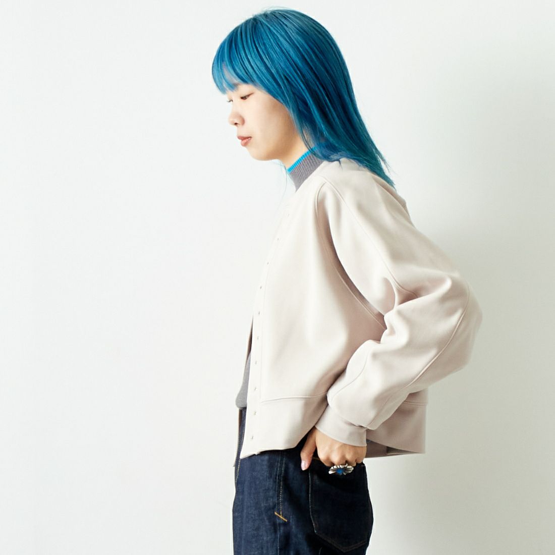 Margaux vintage [マルゴーヴィンテージ] スナップボタンカーディガン [MG-JK-24098-A] NUDE &&モデル身長：167cm 着用サイズ：F&&