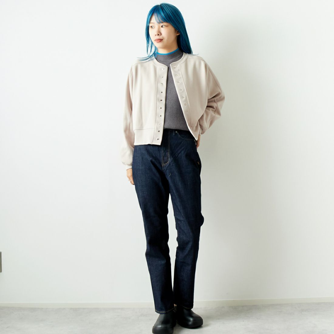 Margaux vintage [マルゴーヴィンテージ] スナップボタンカーディガン [MG-JK-24098-A] NUDE &&モデル身長：167cm 着用サイズ：F&&