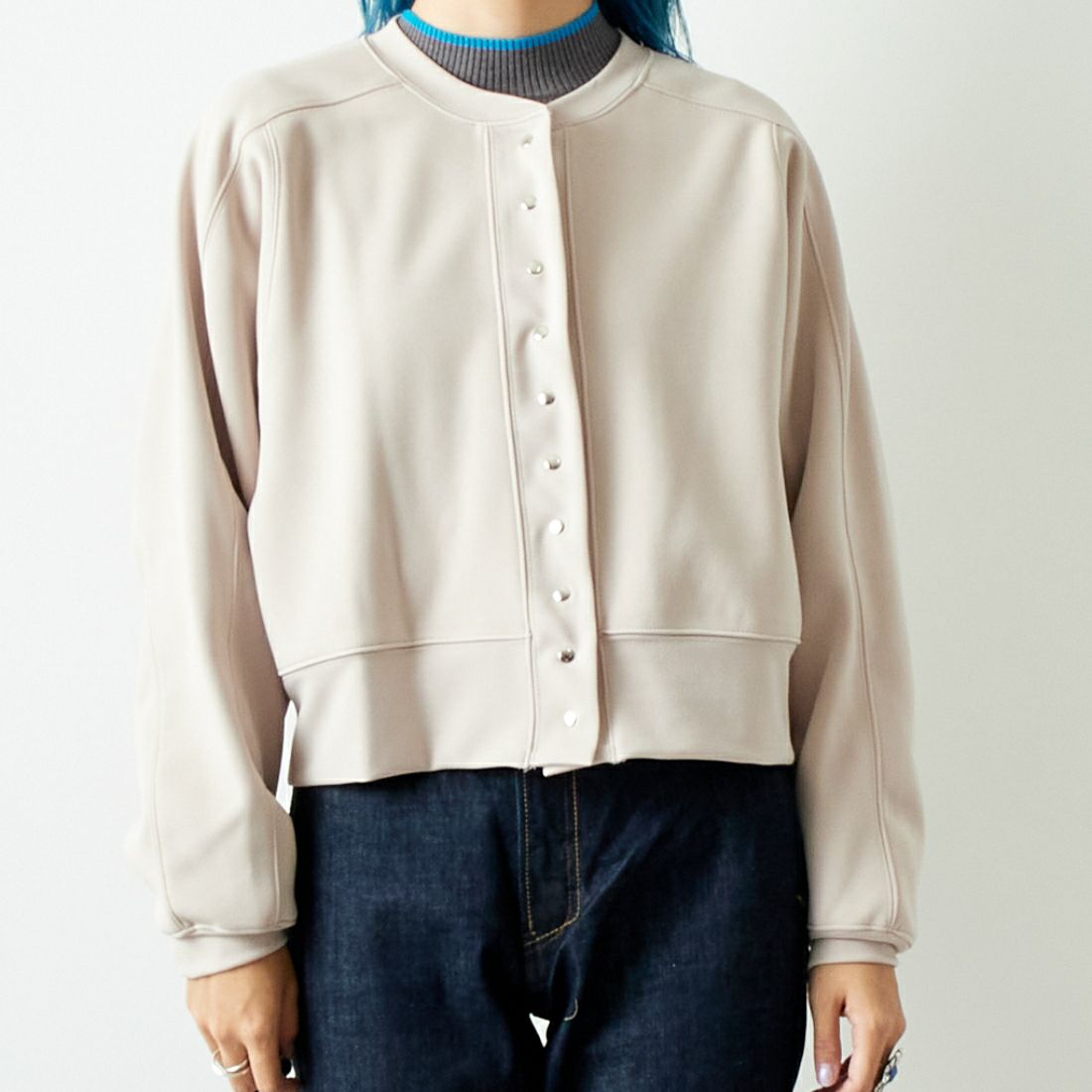 Margaux vintage [マルゴーヴィンテージ] スナップボタンカーディガン [MG-JK-24098-A] NUDE &&モデル身長：167cm 着用サイズ：F&&