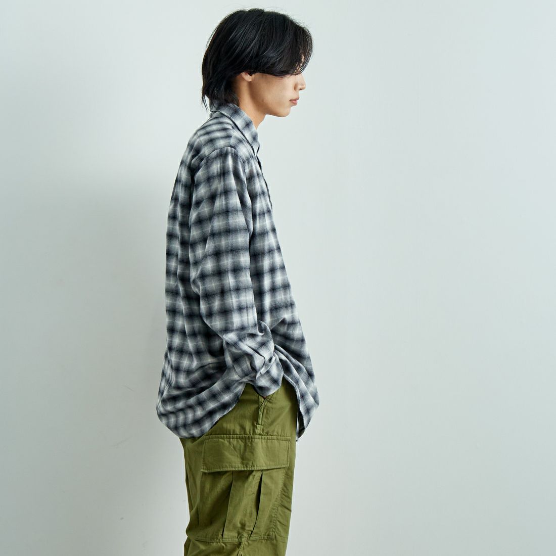 INDIVIDUALIZED SHIRTS [インディビジュアライズド シャツ] 別注 フランネルプレイドシャツ [IS200000001-JF] R12GFP BLK &&モデル身長：179cm 着用サイズ：16H&&