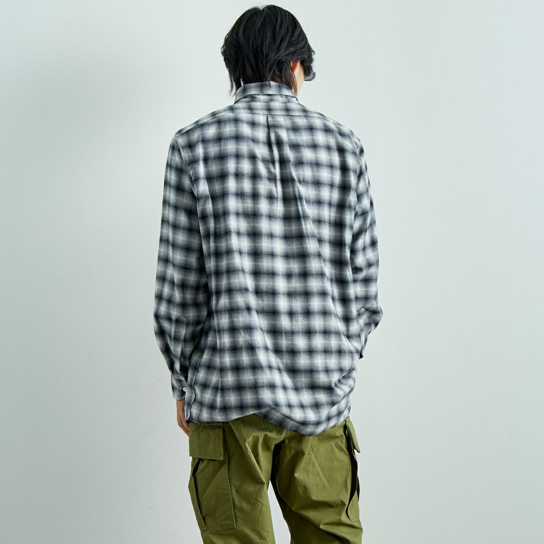 INDIVIDUALIZED SHIRTS [インディビジュアライズド シャツ] 別注 フランネルプレイドシャツ [IS200000001-JF] R12GFP BLK &&モデル身長：179cm 着用サイズ：16H&&