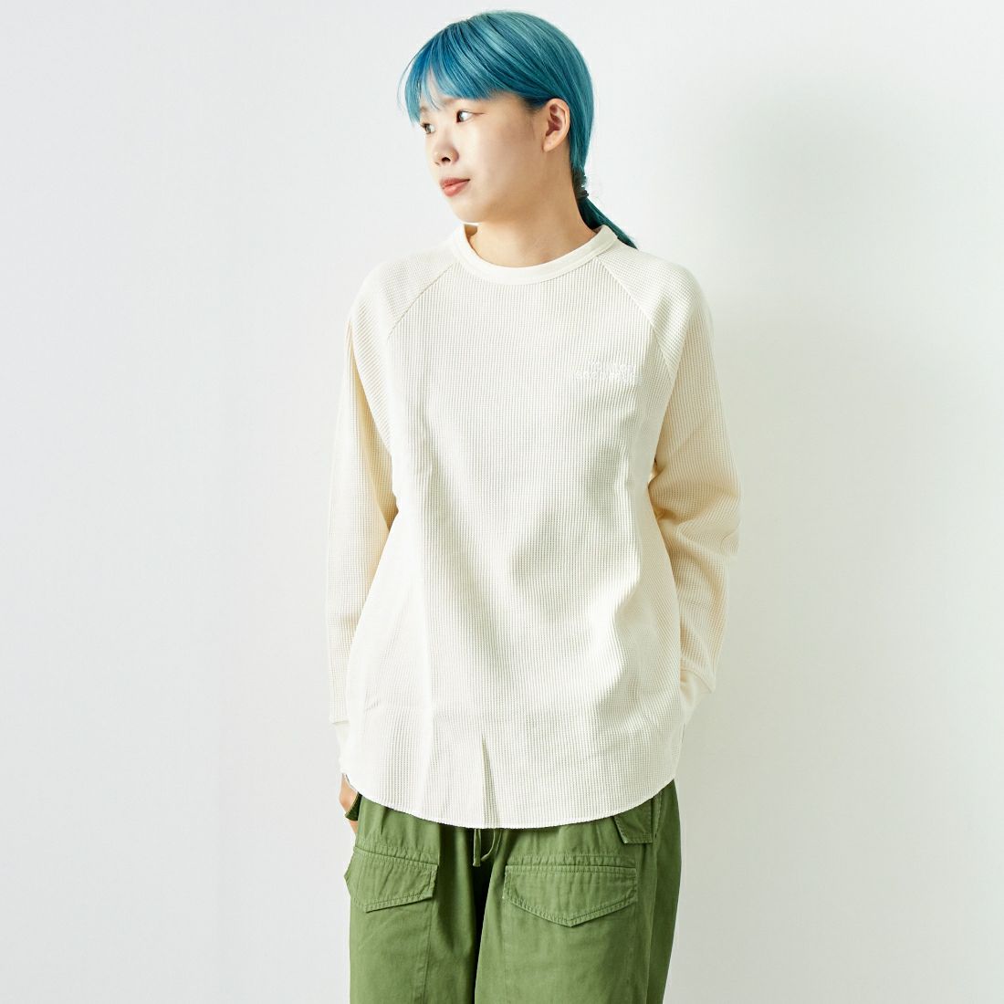 FRUIT OF THE LOOM × GOOD FOR [フルーツ オブ ザ ルーム × グッド フォー] サーマルラグランTシャツ [GF-1501] 02 OFF &&モデル身長：167cm 着用サイズ：M&&