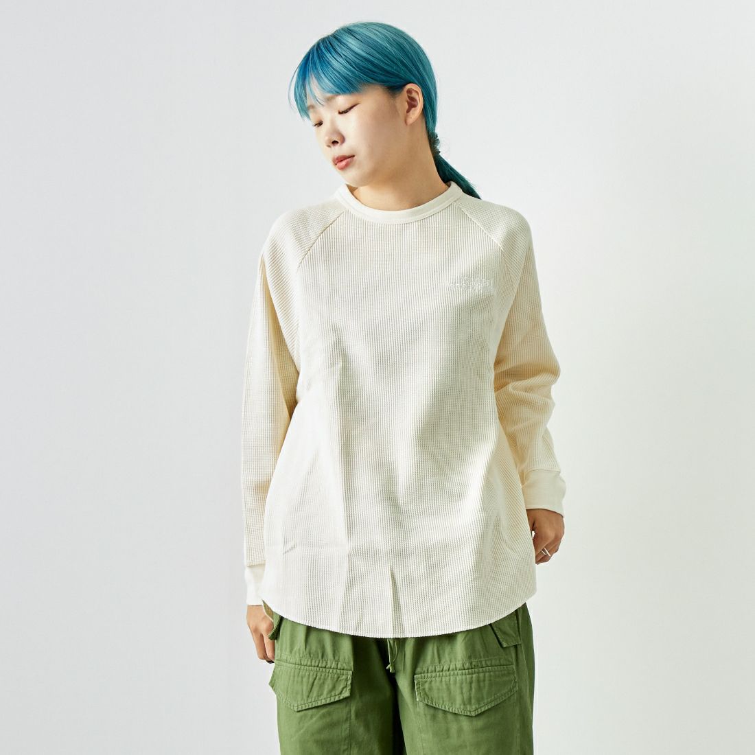 FRUIT OF THE LOOM × GOOD FOR [フルーツ オブ ザ ルーム × グッド フォー] サーマルラグランTシャツ [GF-1501] 02 OFF &&モデル身長：167cm 着用サイズ：M&&