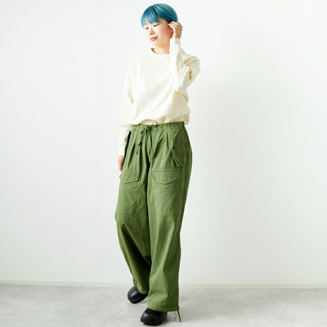 FRUIT OF THE LOOM × GOOD FOR [フルーツ オブ ザ ルーム × グッド フォー] サーマルラグランTシャツ [GF-1501] 02 OFF &&モデル身長：167cm 着用サイズ：M&&