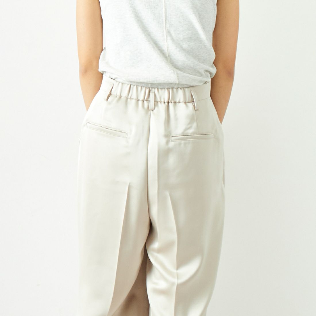 ma couleur [マ クルール] シルキーサテン ダブルクロスタックワイドパンツ [J-4659] 810 BEIGE