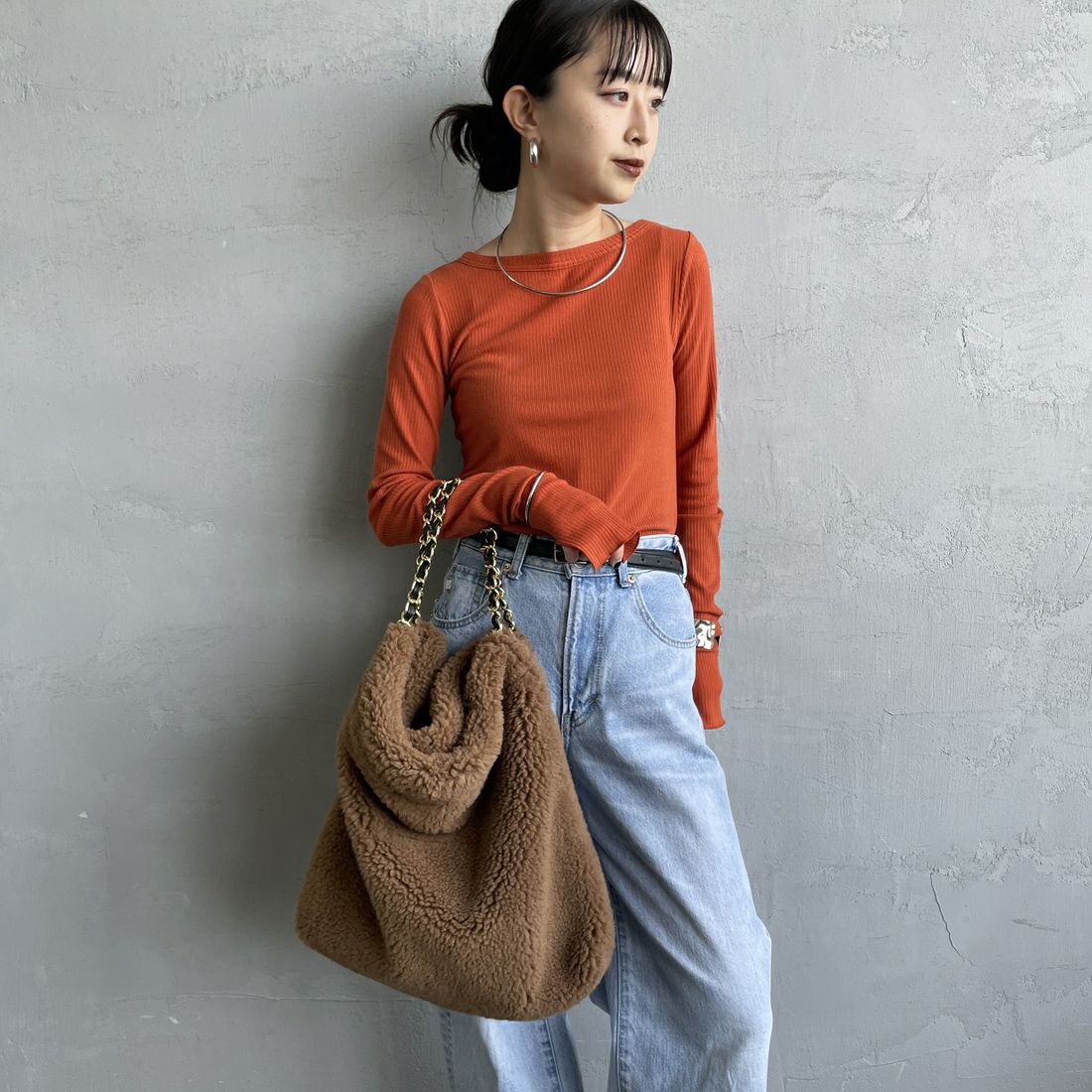 VIOLAd'ORO [ヴィオラドーロ] エコムートン チェーントートバッグ [V-8680] BROWN