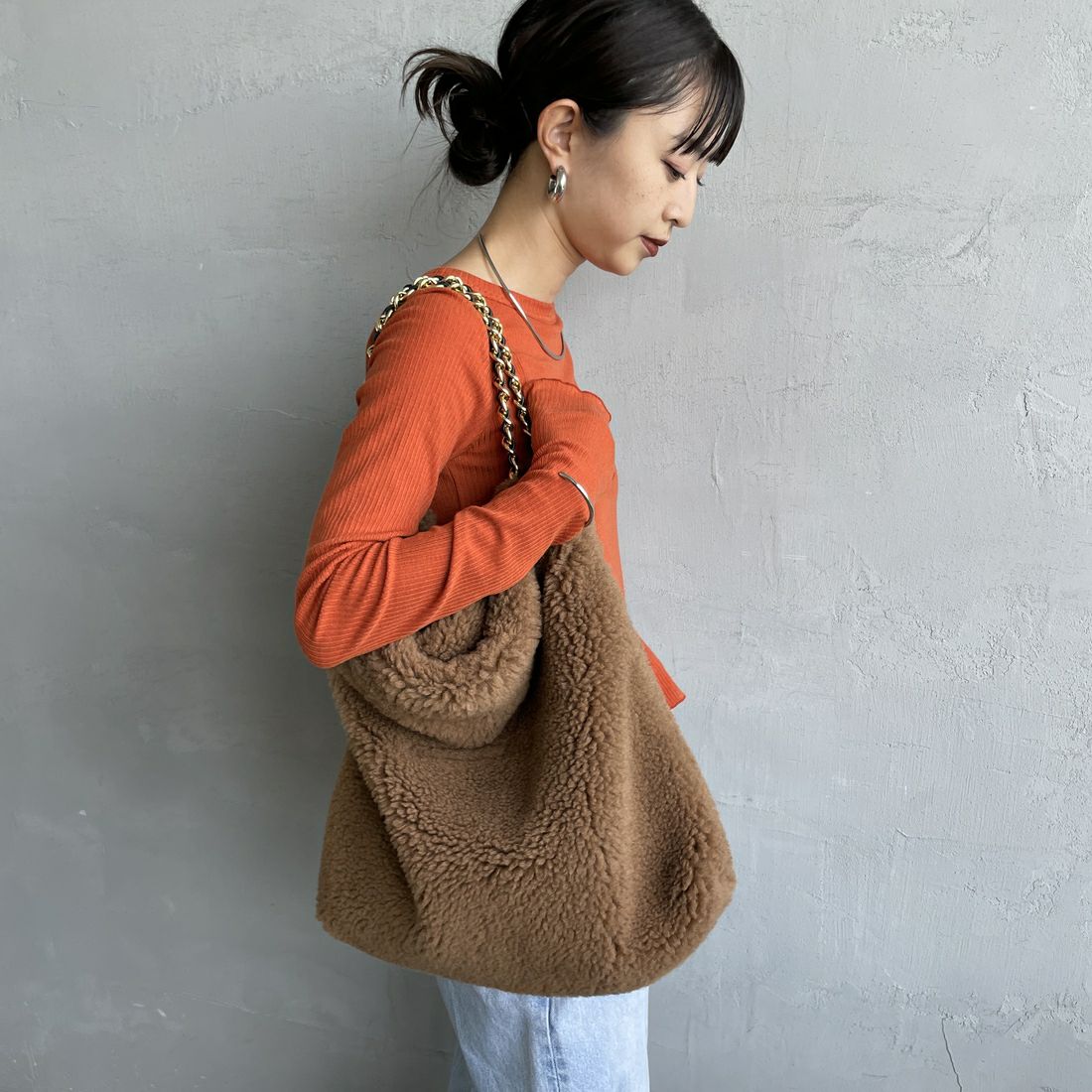 VIOLAd'ORO [ヴィオラドーロ] エコムートン チェーントートバッグ [V-8680] BROWN