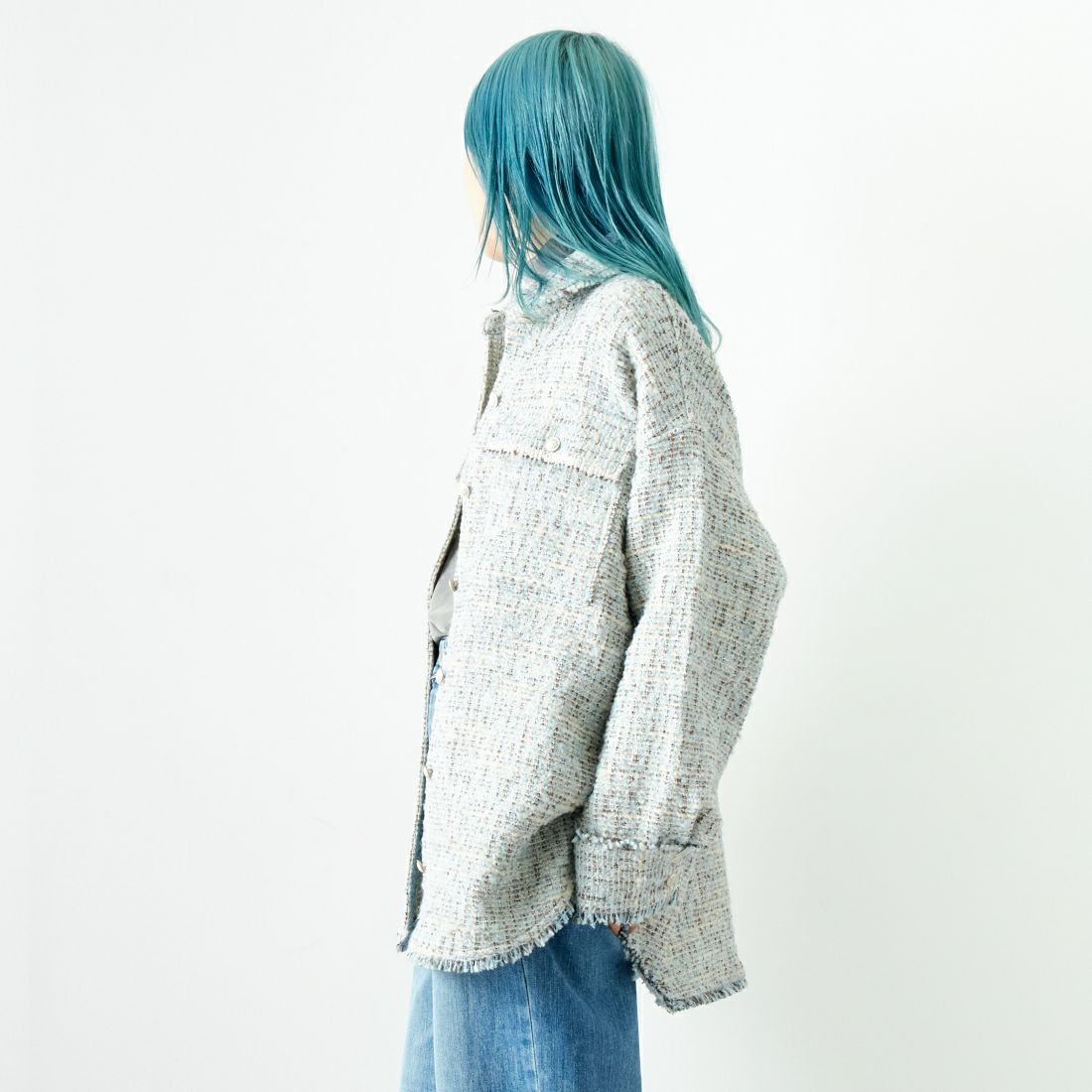 marmors [マルモア] ツイードフリンジシャツ [0224301073] BLUE &&モデル身長：167cm 着用サイズ：36&&