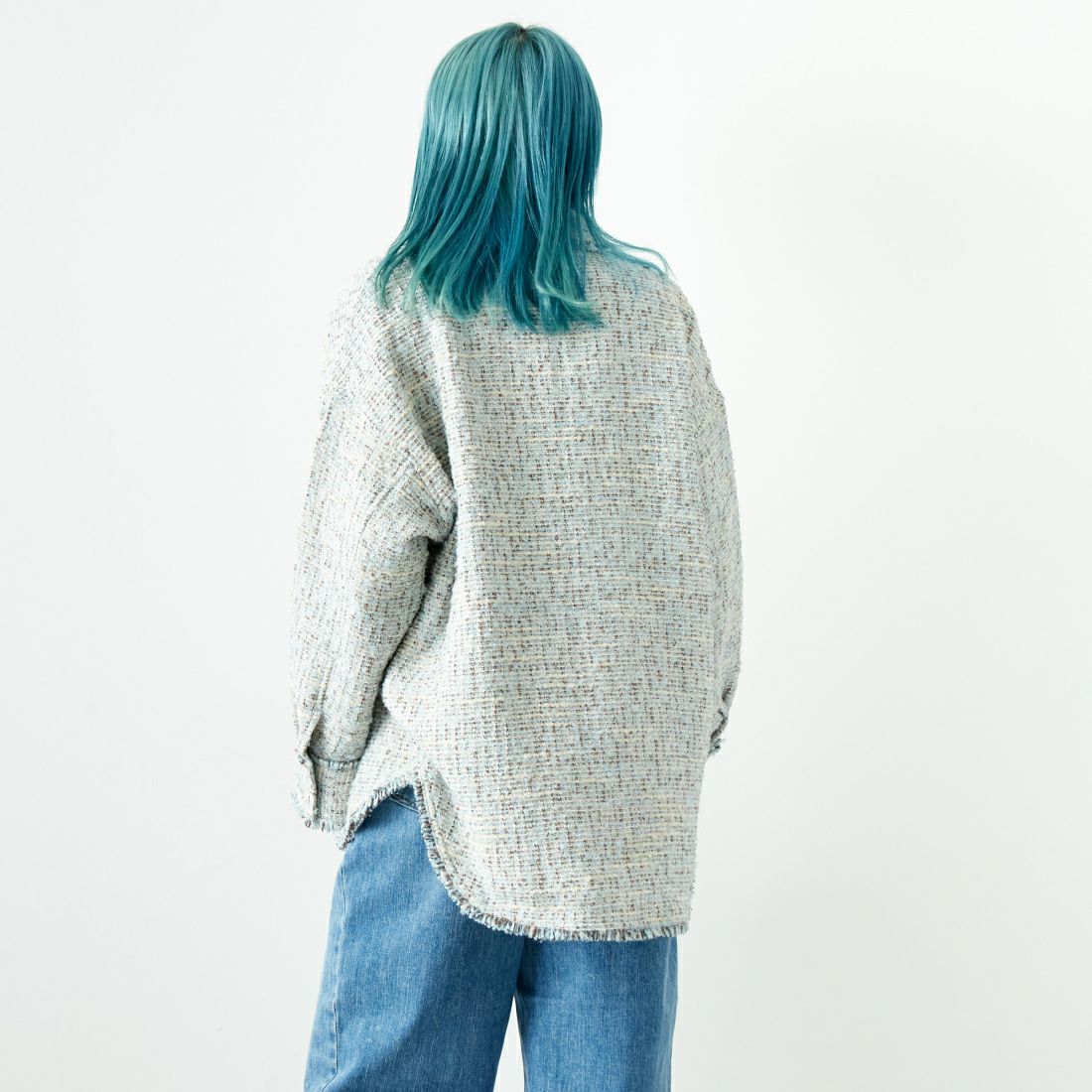 marmors [マルモア] ツイードフリンジシャツ [0224301073] BLUE &&モデル身長：167cm 着用サイズ：36&&