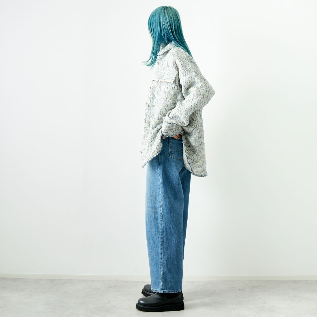 marmors [マルモア] ツイードフリンジシャツ [0224301073] BLUE &&モデル身長：167cm 着用サイズ：36&&