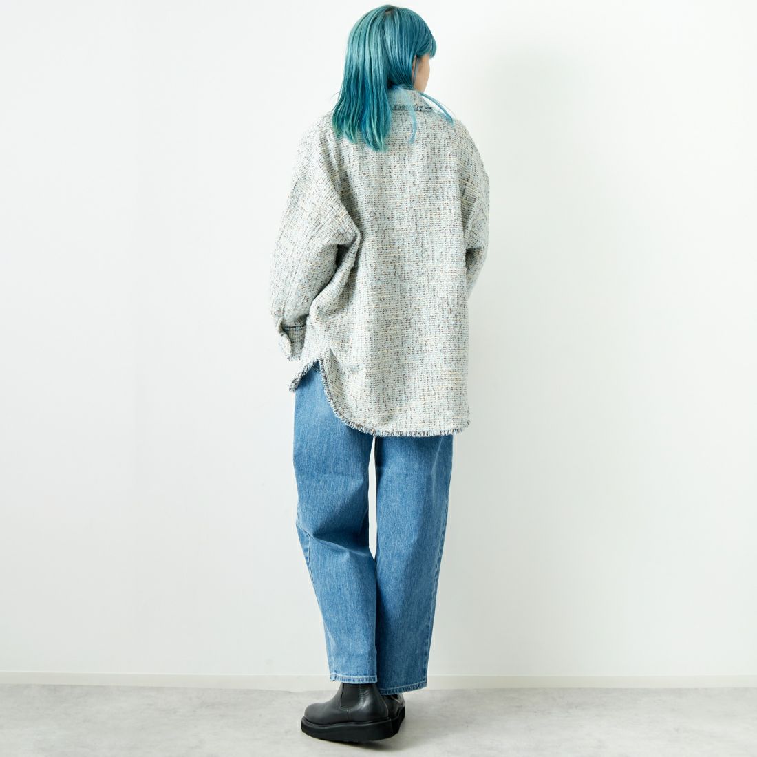 marmors [マルモア] ツイードフリンジシャツ [0224301073] BLUE &&モデル身長：167cm 着用サイズ：36&&