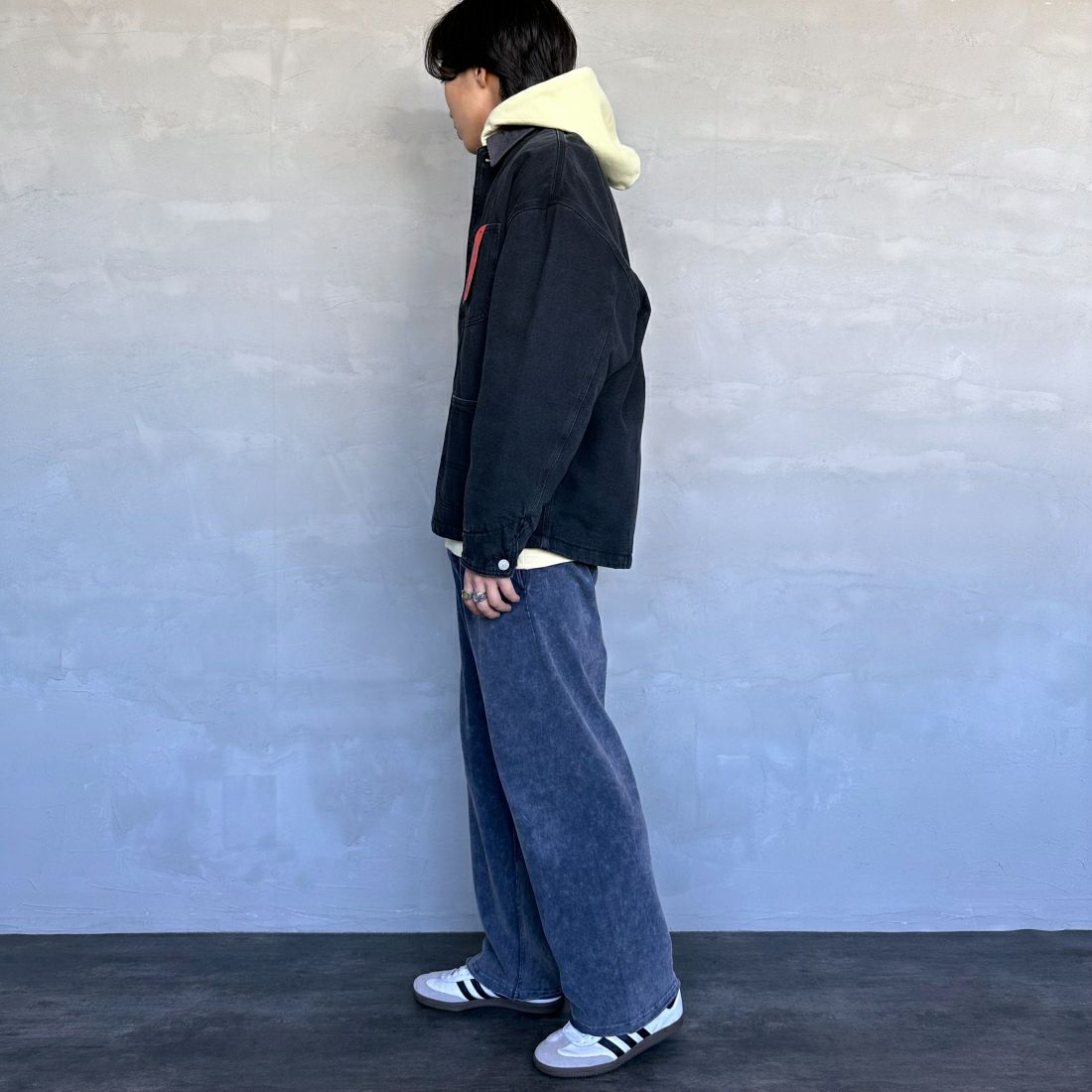 Jeans Factory Clothes [ジーンズファクトリークローズ] STANDARD ショートカバーオール [JFC-244-065] FADE BLK &&モデル身長：179cm 着用サイズ：L&&