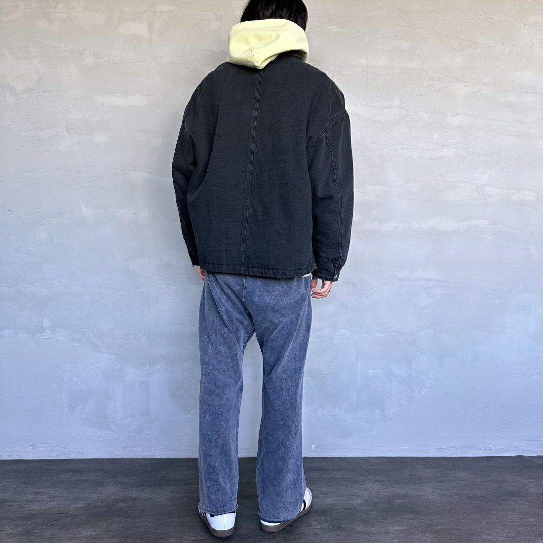 Jeans Factory Clothes [ジーンズファクトリークローズ] STANDARD ショートカバーオール [JFC-244-065] FADE BLK &&モデル身長：179cm 着用サイズ：L&&