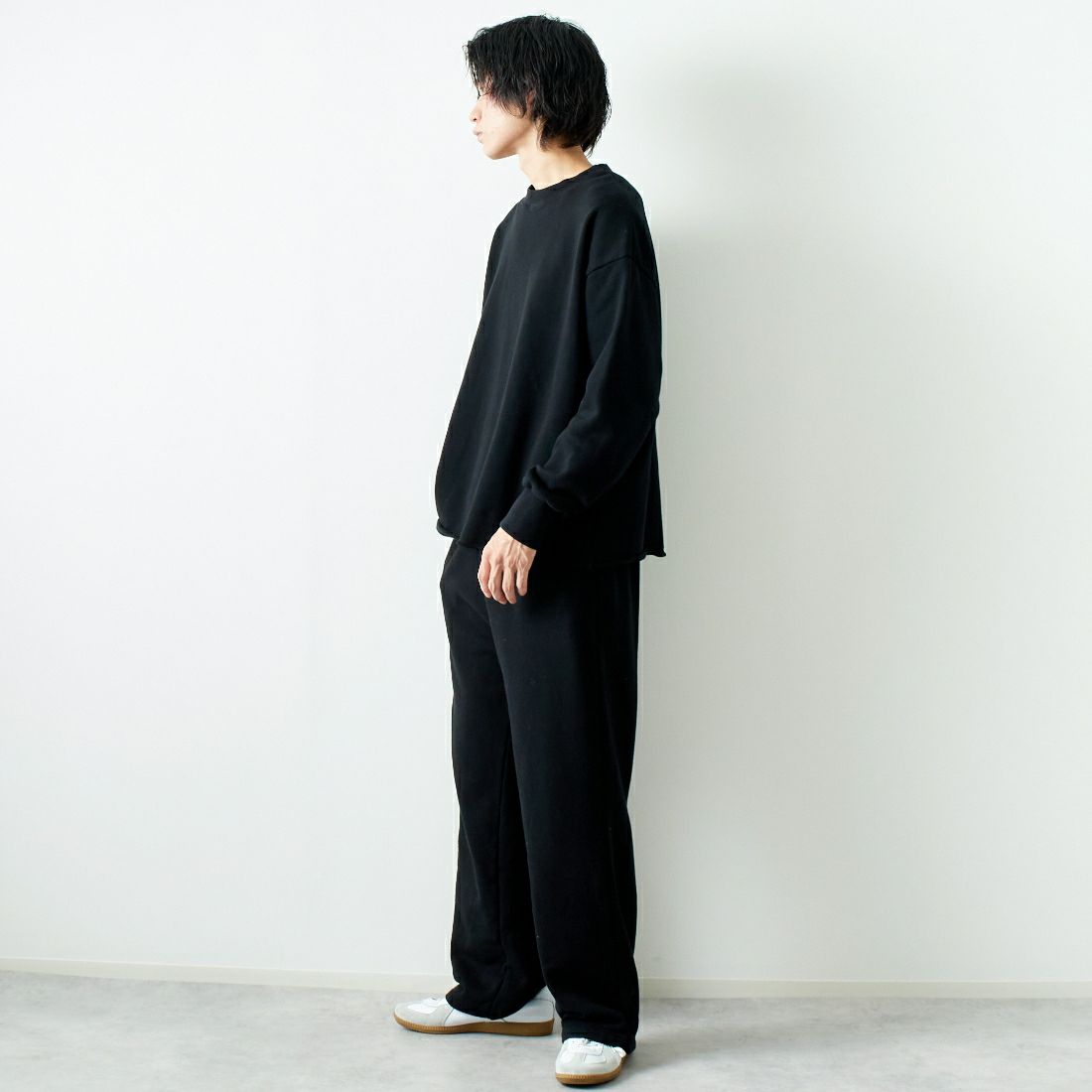 iori [イオリ] 別注 スウェットパンツ [IP76-JF] BLACK &&モデル身長：182cm 着用サイズ：2&&