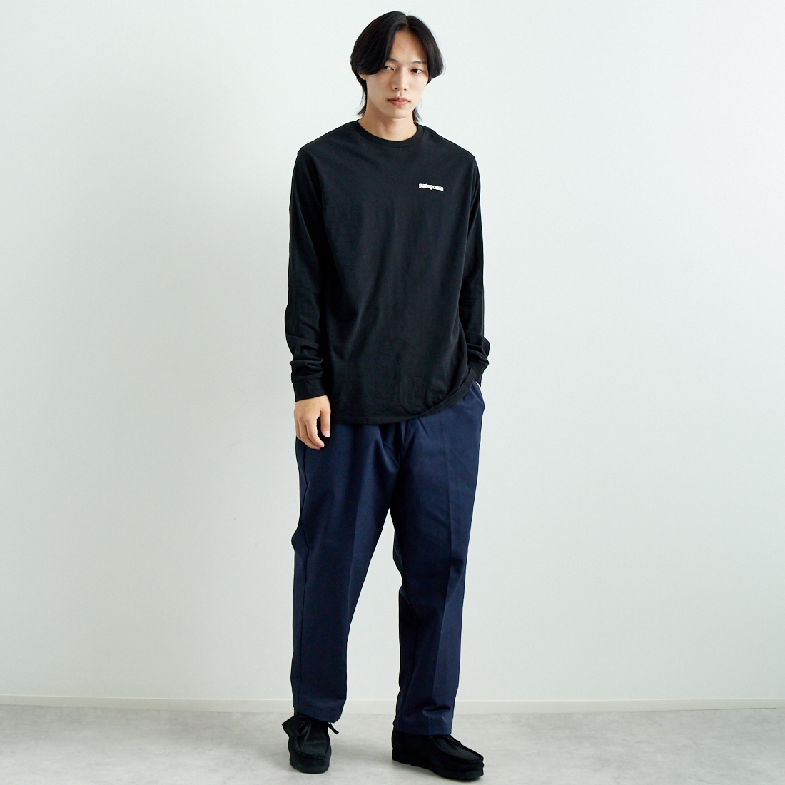 patagonia [パタゴニア] メンズ ロングスリーブ P-6ロゴ レスポンシビリティーTシャツ [38518] BLK &&モデル身長：179cm 着用サイズ：M&&